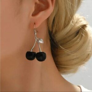 Charming Black and Silver Cherry Earrings